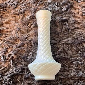 Milk Glass Bud Vase, Vintage Cross-Hatched Design Glass Vases, White Diamond Cut